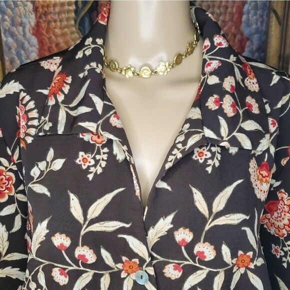 Laura Scott women's brown floral button down shirt - Picture 11 of 12